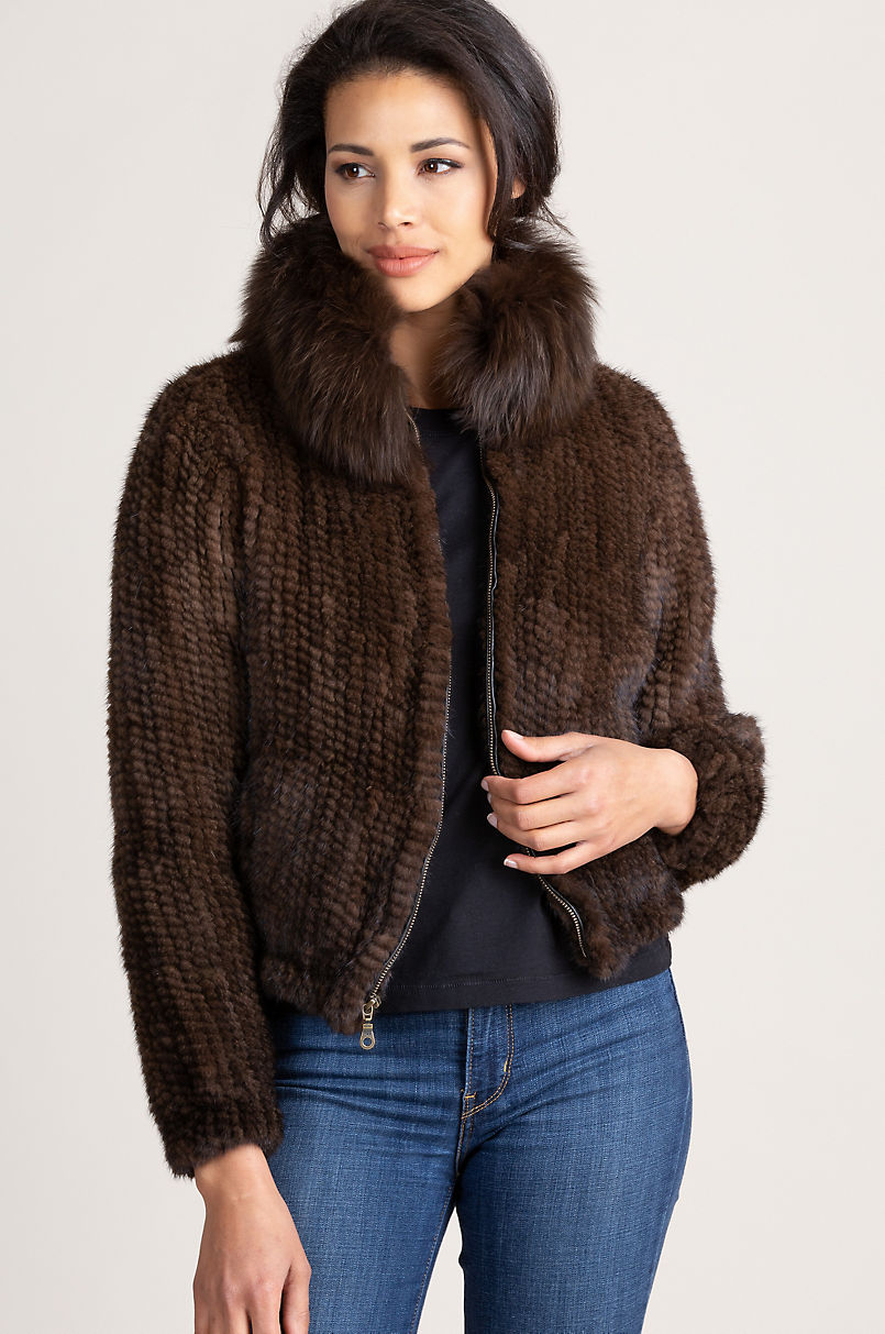 Calliana Knitted Danish Mink Fur Jacket with Fox Fur Collar | Overland