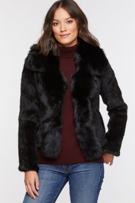 Annabelle Black Knitted Danish Mink Fur Jacket with Fox Fur Trim | Overland