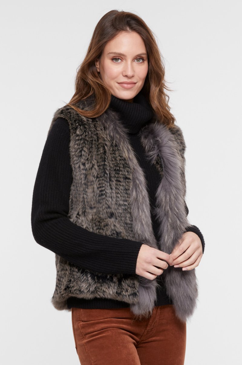Rachel Knitted Rabbit Fur Vest with Fur Trim | Overland
