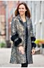 Jemma Wool-Blend Brocade Coat with Fox Fur Cuffs