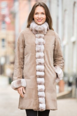 Camilla Reversible Mink Fur Coat with Chinchilla Fur Trim | Overland