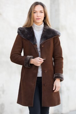 Delia Hooded Shearling Sheepskin Coat Overland