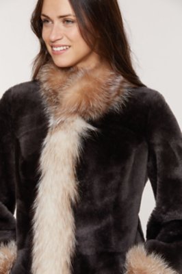 Chantal Reversible Sheepskin Coat with Fox Fur Trim | Overland