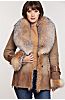 Gabriella Shearling Sheepskin Coat with Crystal Fox Fur Trim 