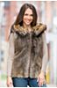 Demi Long-Haired Beaver Fur Vest with Raccoon Fur Trim