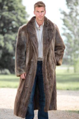 Dominic FullLength DoubleBreasted Longhaired Beaver Fur Coat Overland