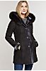 Jolie Reversible Hooded Spanish Merino Shearling Sheepskin Coat with Fox Fur Trim 