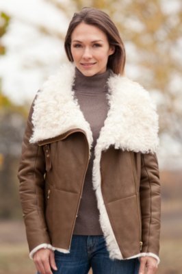 Women's Redondo Shearling Sheepskin Jacket with Curly Lamb Fur Collar ...