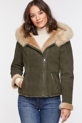 Bristol Hooded Shearling Sheepskin Jacket with Toscana Trim Overland