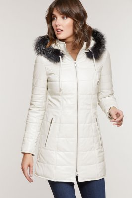 Maria Lambskin Leather Coat with Fur Trim and Detachable Hood | Overland