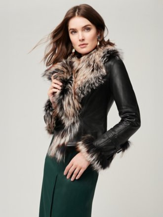leather coat with fur collar