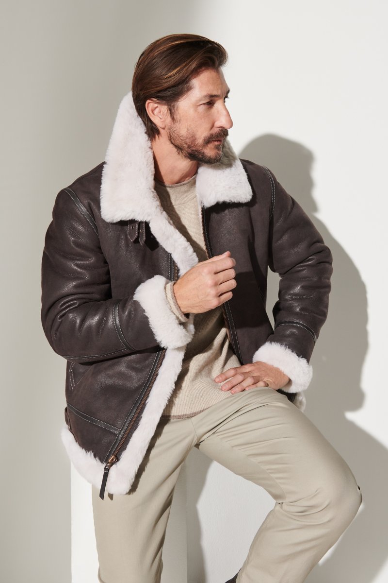 Classic Sheepskin B-3 Bomber Jacket with Detachable Hood - Big (58-64)