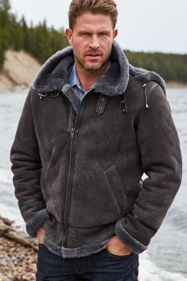 Special Edition Pebble Grey Sheepskin B3 Bomber Jacket with Detachable