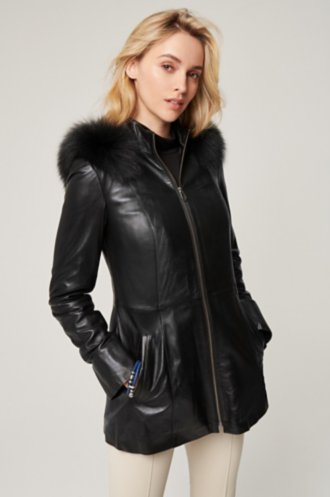 Women S Fur Trimmed Leather Jackets, Womens Leather Coat With Fur Trim