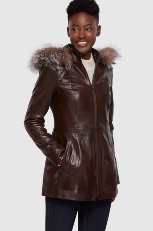 Women S Fur Trimmed Leather Jackets, Womens Leather Coat With Fur Trim
