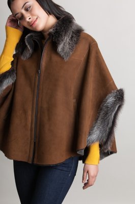 Faye Shearling Sheepskin Cape with Toscana Trim Overland