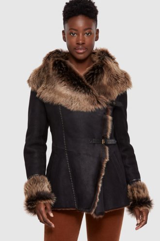 Women S Fur Trimmed Coats Overland, Women S Black Coat With Brown Fur Hood