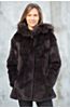 Eugenia Rex Rabbit Fur Popcorn-Carved Hooded Coat with Raccoon Fur Trim