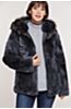 Dani Hooded Rex Rabbit Fur Coat with Fox Fur Trim