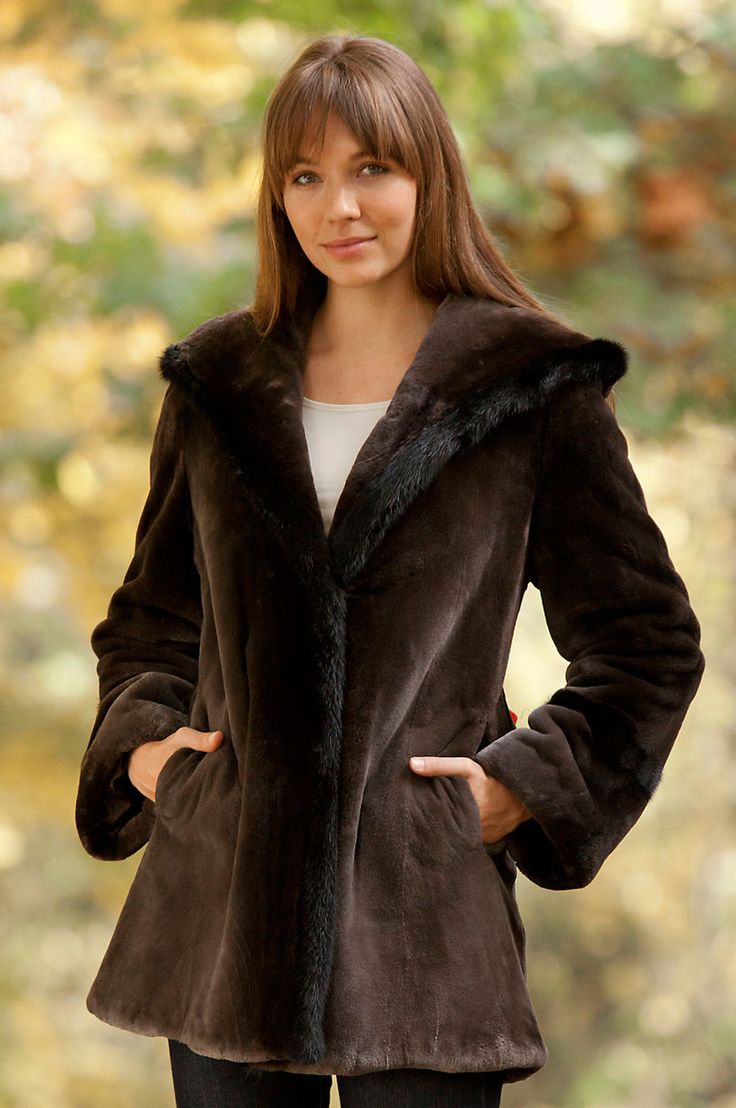 Tatiana Sheared Beaver Fur Coat with Mink Fur Trim | Overland