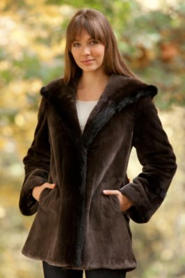 Tatiana Sheared Beaver Fur Coat with Mink Fur Trim | Overland