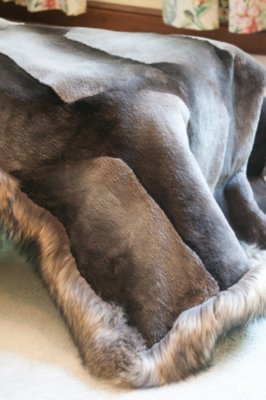 Sheared Beaver Fur Blanket with Raccoon Fur Trim Overland