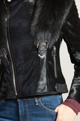 Starr Calfskin Leather Moto Jacket with Detachable Fox Fur Collar
