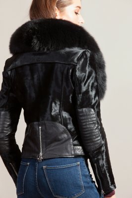 Starr Calfskin Leather Moto Jacket with Detachable Fox Fur Collar