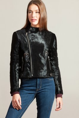 Starr Calfskin Leather Moto Jacket with Detachable Fox Fur Collar