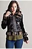 Gianna Calfskin Leather Moto Jacket with Rex Rabbit Fur Trim 