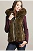 Trudy Hooded Calfskin Leather Vest with Mink and Fox Fur Trim 