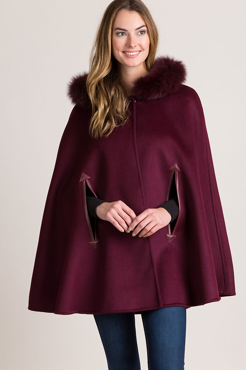 Marietta Hooded Wool Cape with Fox Fur Trim | Overland