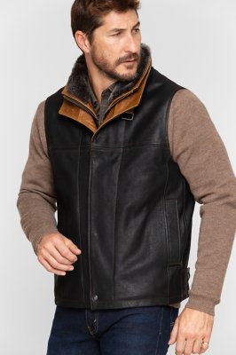 Trekker Goatskin Leather Vest with Merino Shearling Collar | Overland