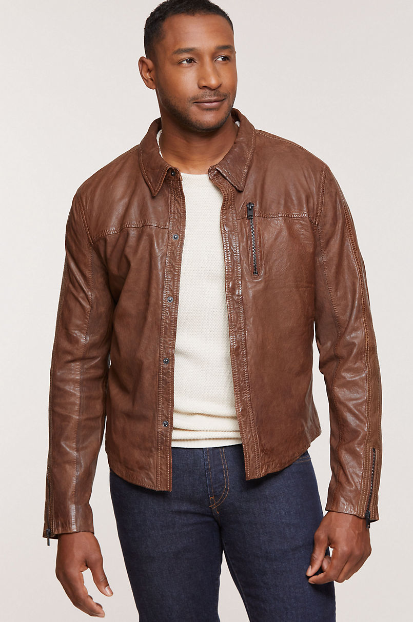 Micah Lambskin Leather Shirt Jacket | Overland