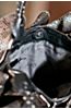Cubana Zippered Flounce Leather Handbag with Crystals 