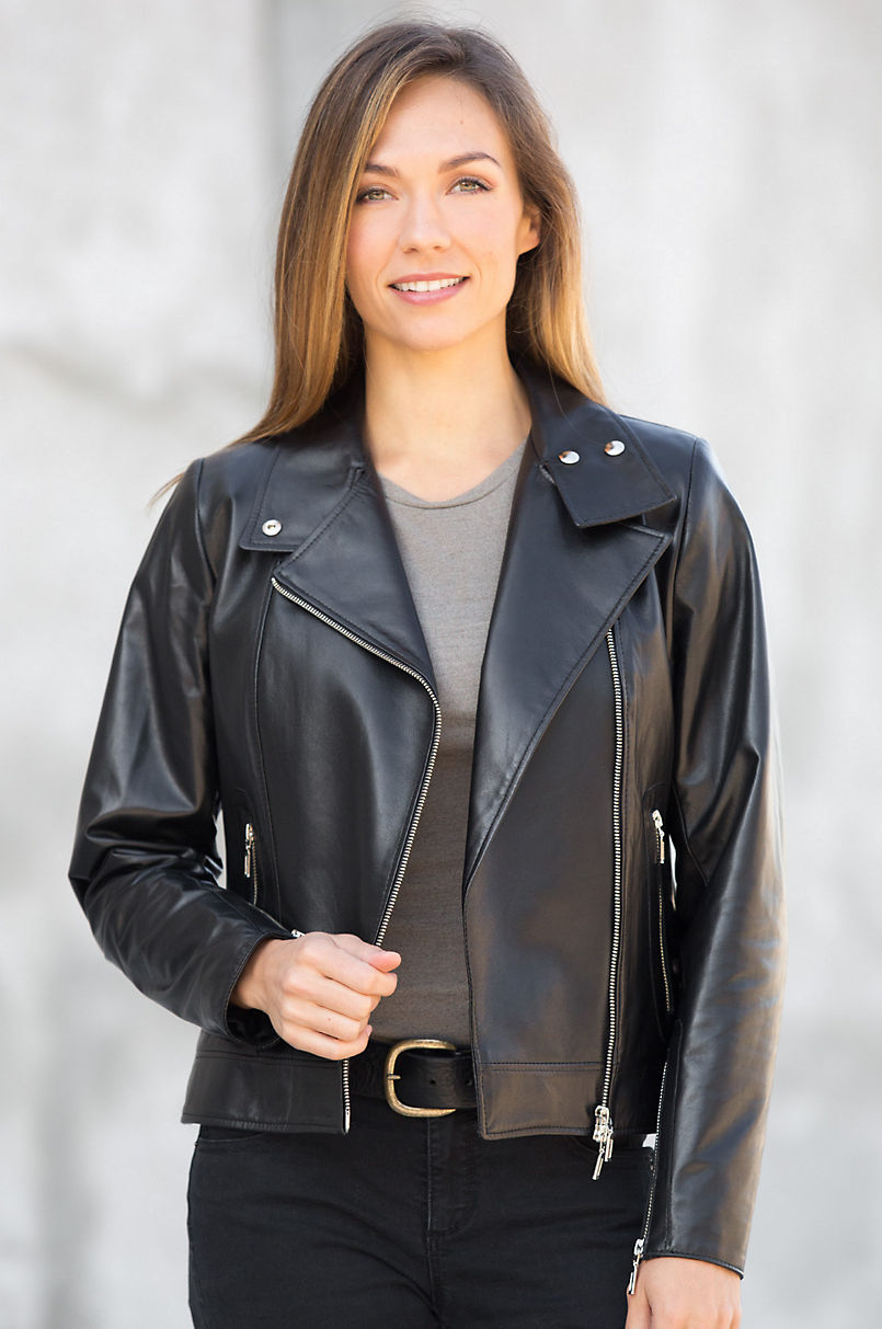Caterina Italian Lambskin Leather Lux Moto Jacket | Overland