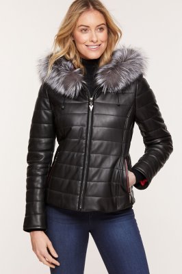 jacket with fur trim hood