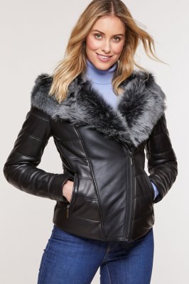 Gabrielle Hooded Lambskin Leather Jacket with Toscana Trim | Overland