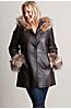 Monroe Hooded Lambskin Leather Coat with Silver Fox Fur Trim