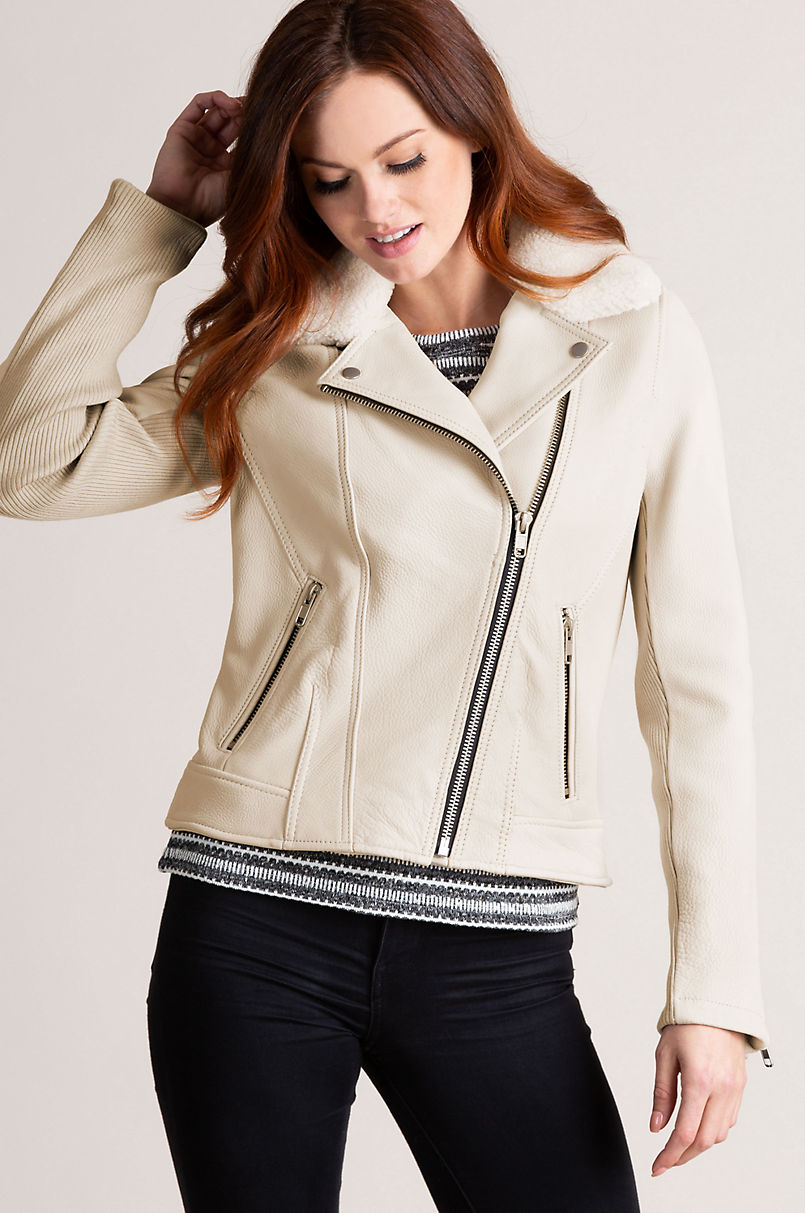 Cheryl Leather Moto Jacket with Detachable Shearling Collar | Overland