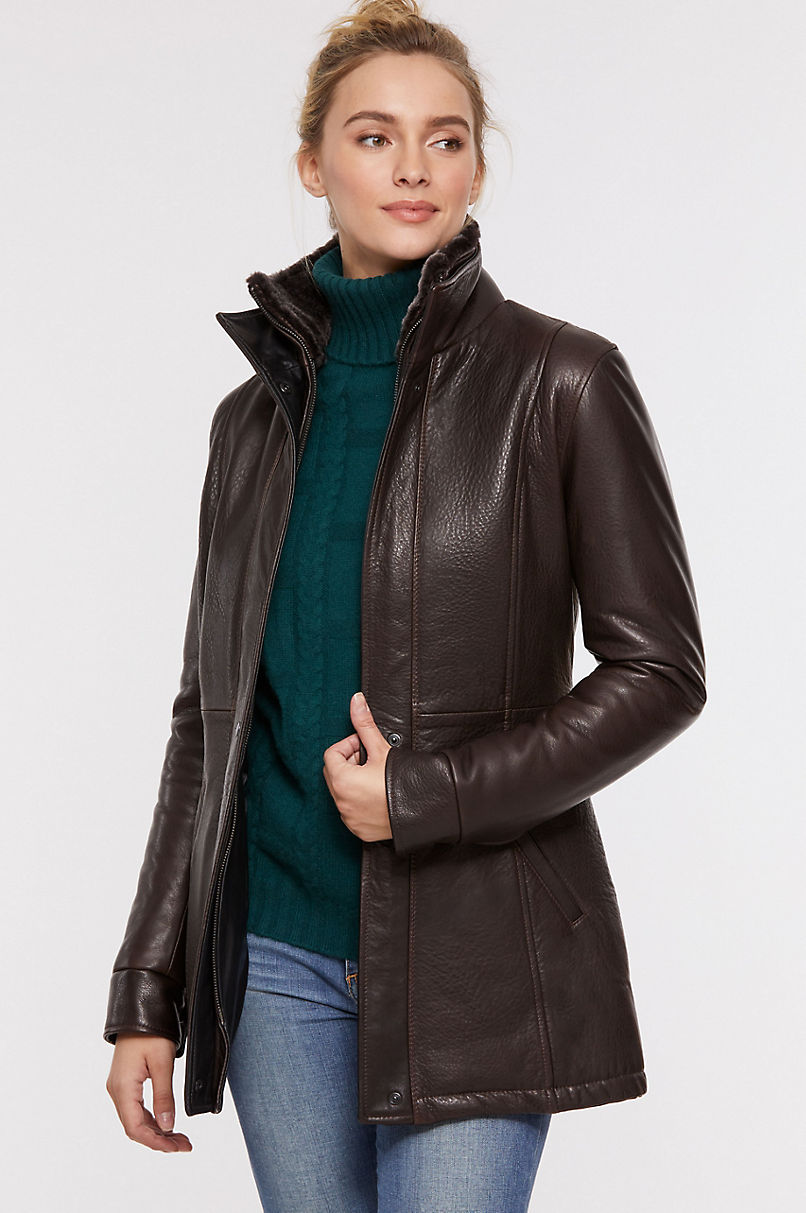 Amanda Lambskin Leather Coat with Shearling Collar | Overland