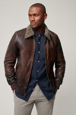 Oakley Lambskin Leather Bomber Jacket With Shearling Collar Overland