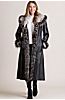 Renata Full-Length Lambskin Leather Coat with Rex Rabbit Fur Collar