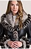 Renata Full-Length Lambskin Leather Coat with Rex Rabbit Fur Collar