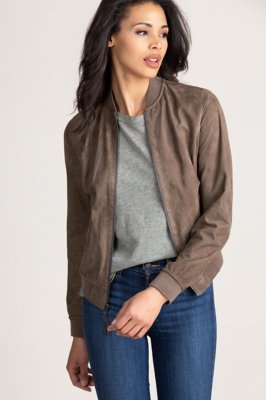 Jenna Reversible Lambskin Suede Leather Baseball Jacket Overland