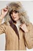 Dana Italian Calfskin Leather Coat with Coyote Fur Trim and Detachable Hood