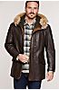 Calgary Lambskin Leather Coat with Coyote Fur Trim and Detachable Hood