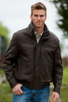 Men's Andrew Marc Nucky Lambskin Leather Bomber Jacket with Sheepskin ...