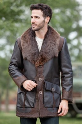 Jasper Shearling Sheepskin Coat with Beaver Fur Collar Overland