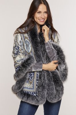 wool shawl with fur trim
